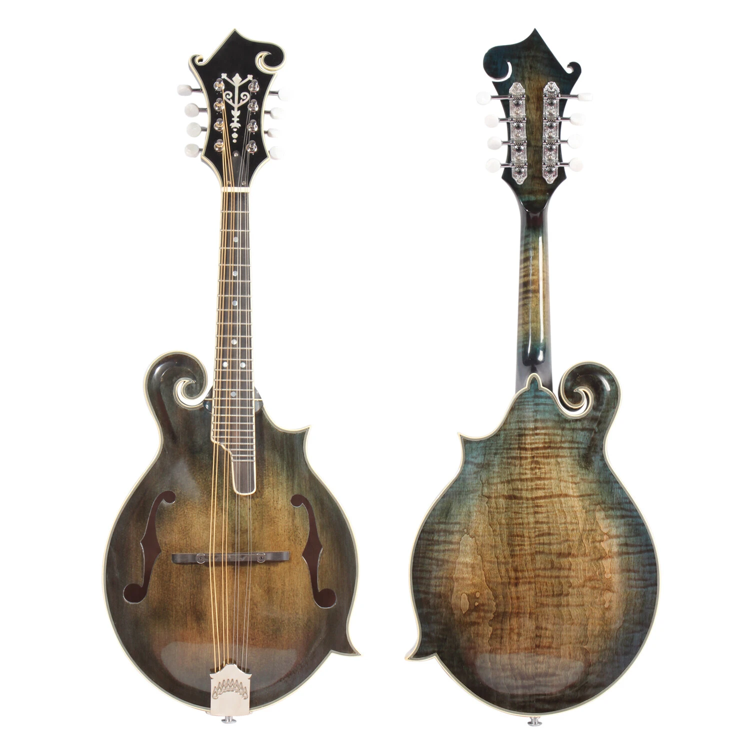 Mandoline Afanti, table en épicéa massif, dos et côtés en érable flammé.