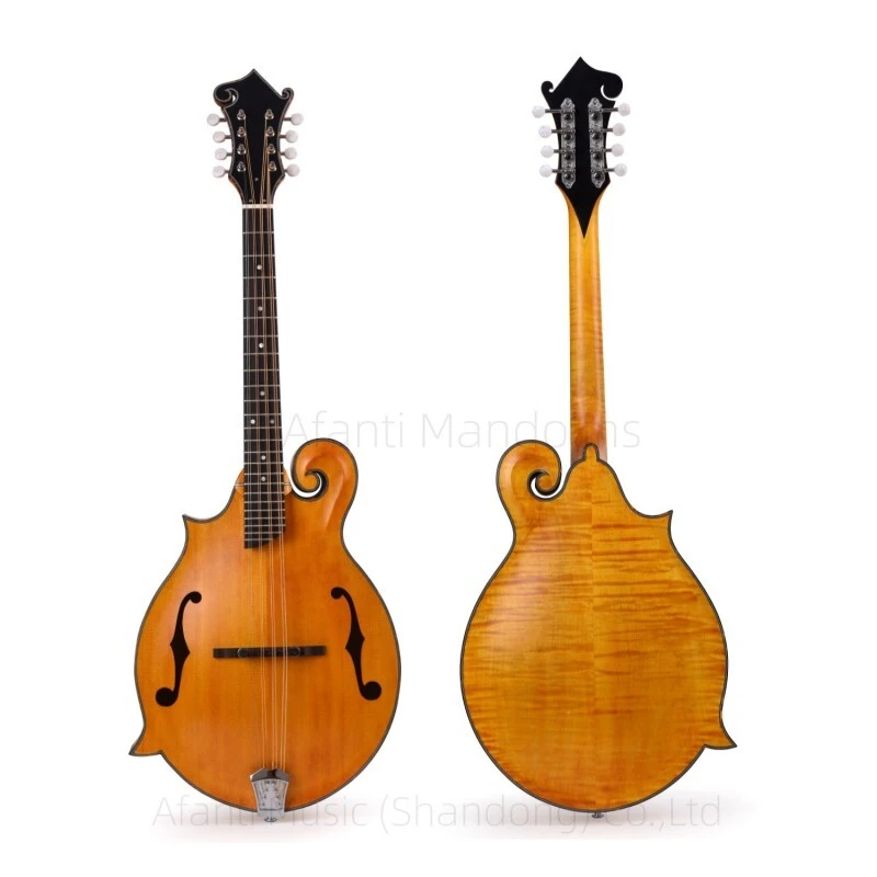 Afanti AA Mandoline Gaucher en Épicéa Massif avec Table en Érable Flammé Style F