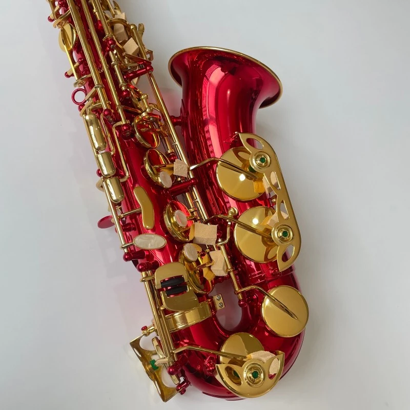 Saxophone alto professionnel de qualité générale avec clé de sol rouge et matériau en laiton