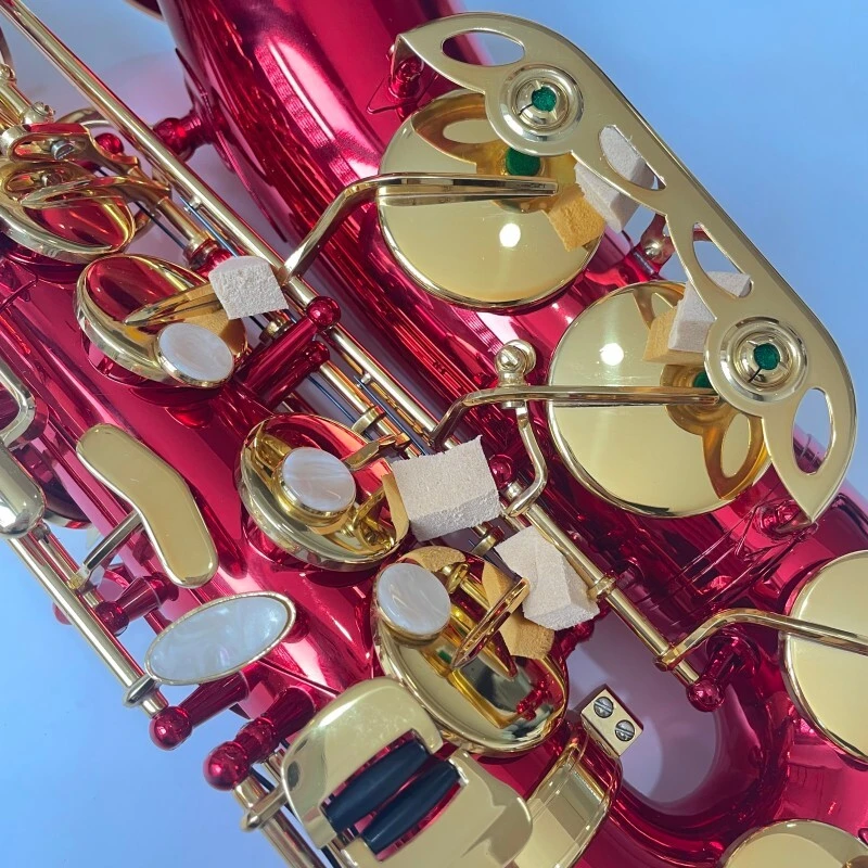 Saxophone alto professionnel de qualité générale avec clé de sol rouge et matériau en laiton