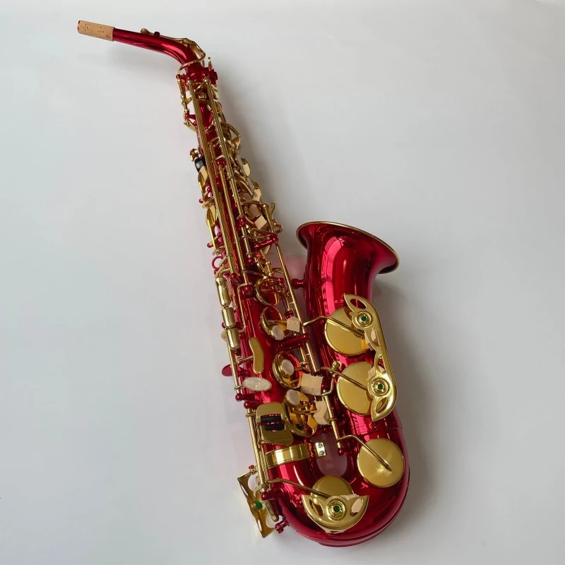 Saxophone alto professionnel de qualité générale avec clé de sol rouge et matériau en laiton