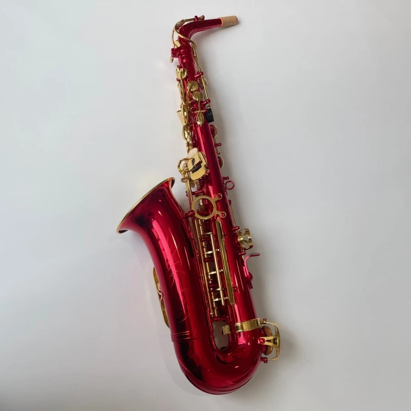 Saxophone alto professionnel de qualité générale avec clé de sol rouge et matériau en laiton