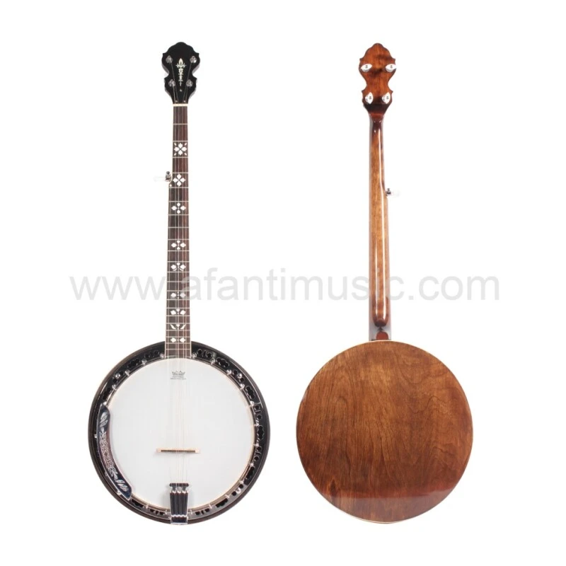 Afanti Banjo 5 Cordes en Acajou avec Résonateur et Cerclage en Bronze