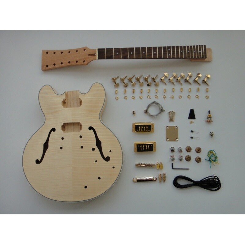 Afanti 12 string Semi-hollow Maple Plywood Body with Flamed Maple Veneer DIY Electric Guitar Kit  