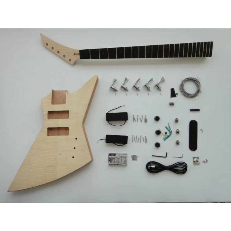 Kit de guitare basse électrique à 5 cordes avec corps en acajou brut Afanti et érable flammé