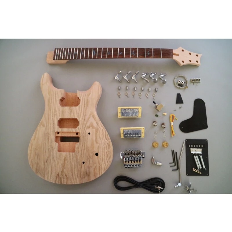 Kit de guitare électrique à monter soi-même avec corps en acajou brut Afanti et placage en frêne