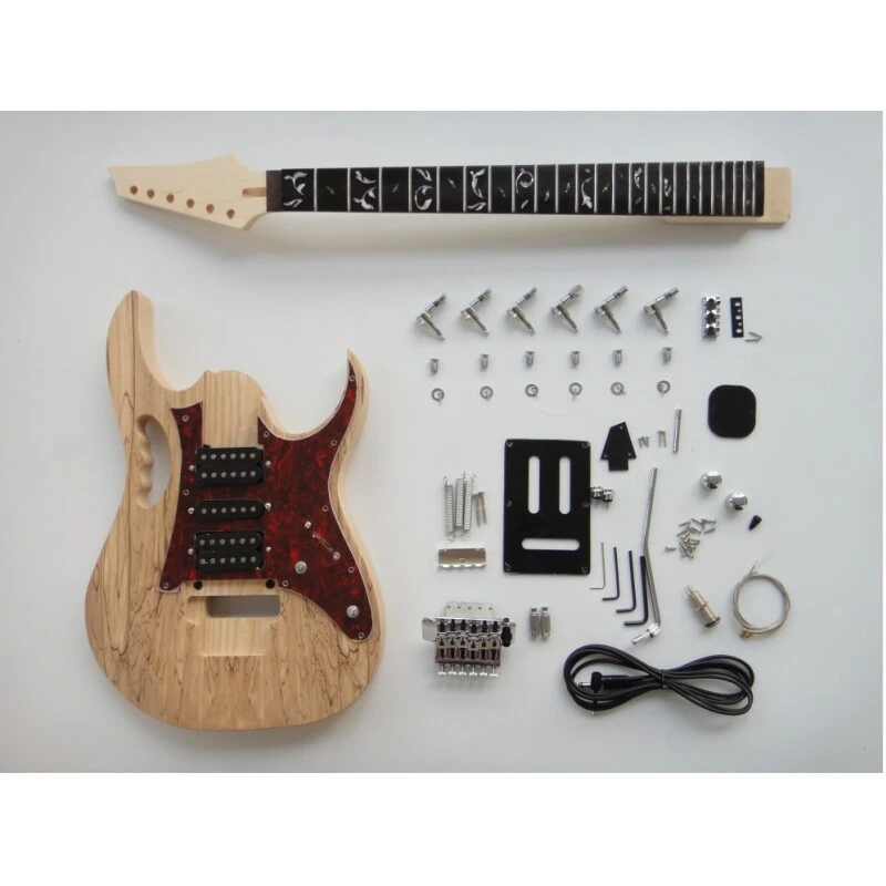 Kit de guitare à monter soi-même Afanti à corps massif non fini avec incrustations de vigne et touche en palissandre à double verrouillage
