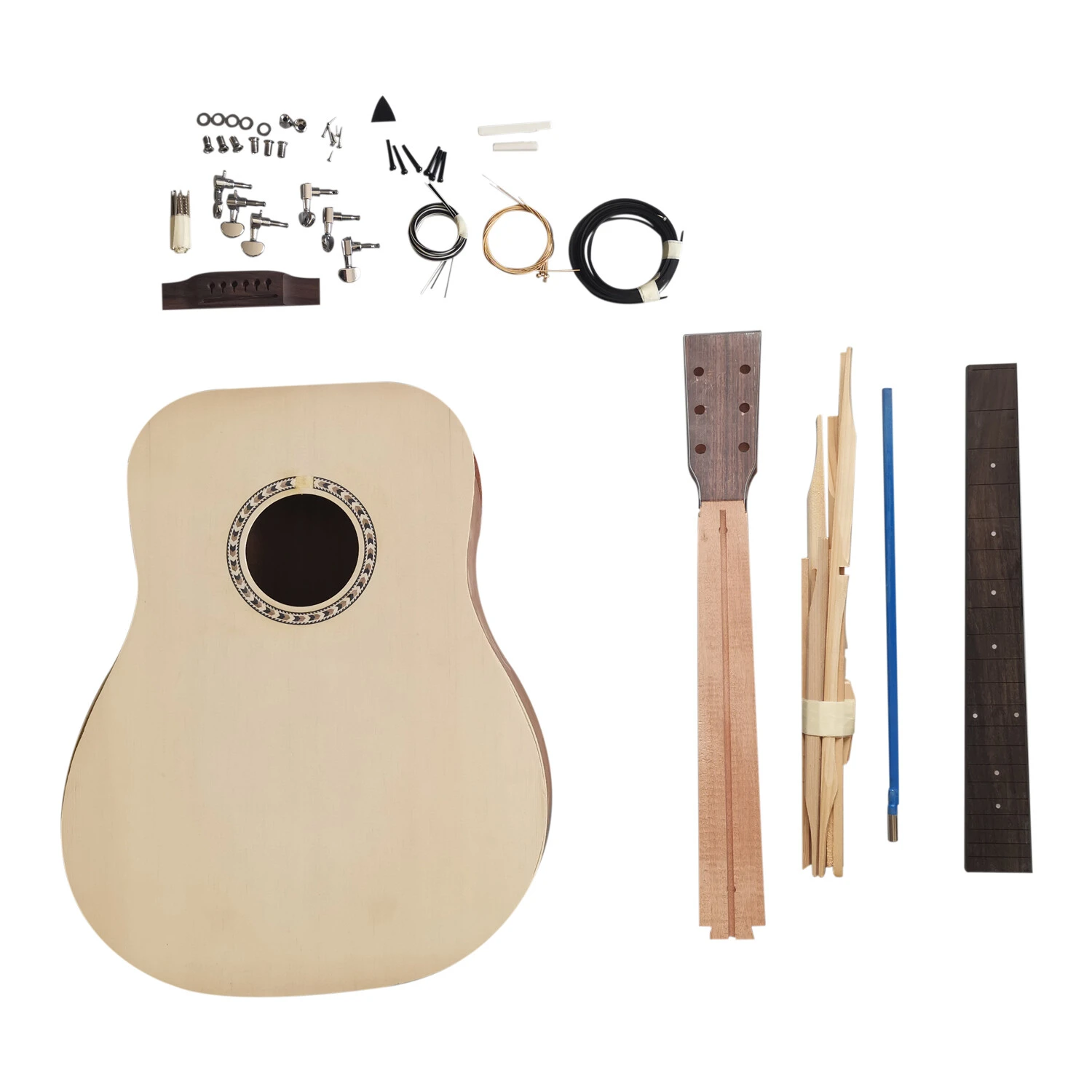 Kit de guitare acoustique Dreadnought Afanti 41" avec table en épicéa, manche non fini, corps en contreplaqué non assemblé