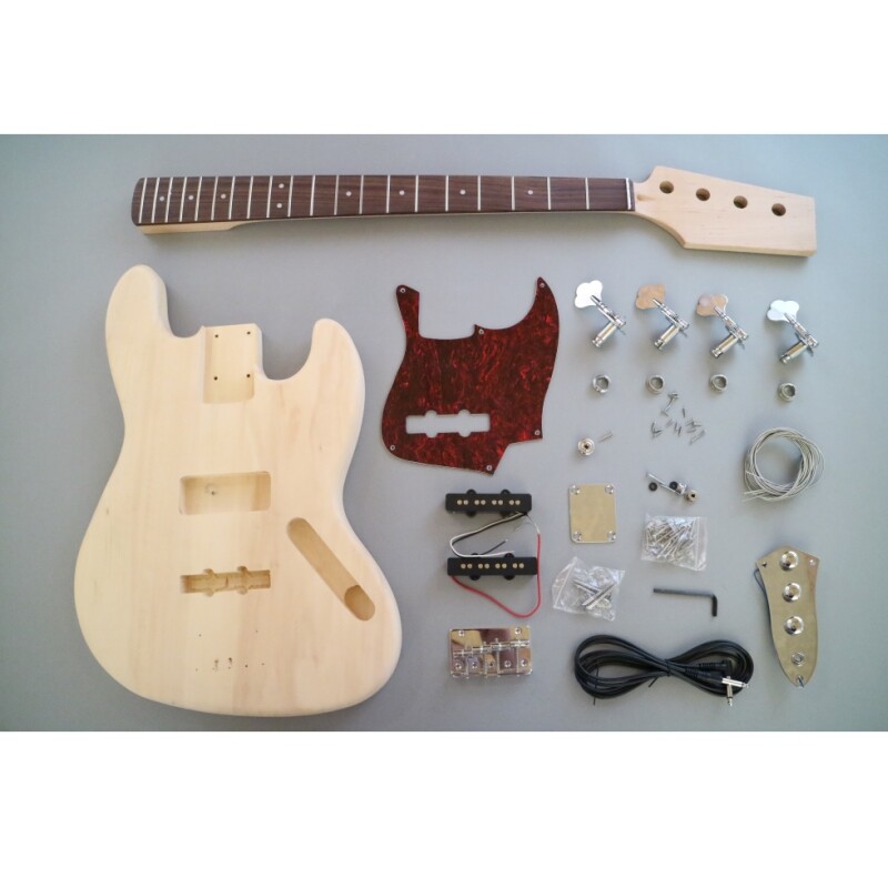 Afanti Basswood Body with Pearl Red Pickguard Bass Guitar Kit