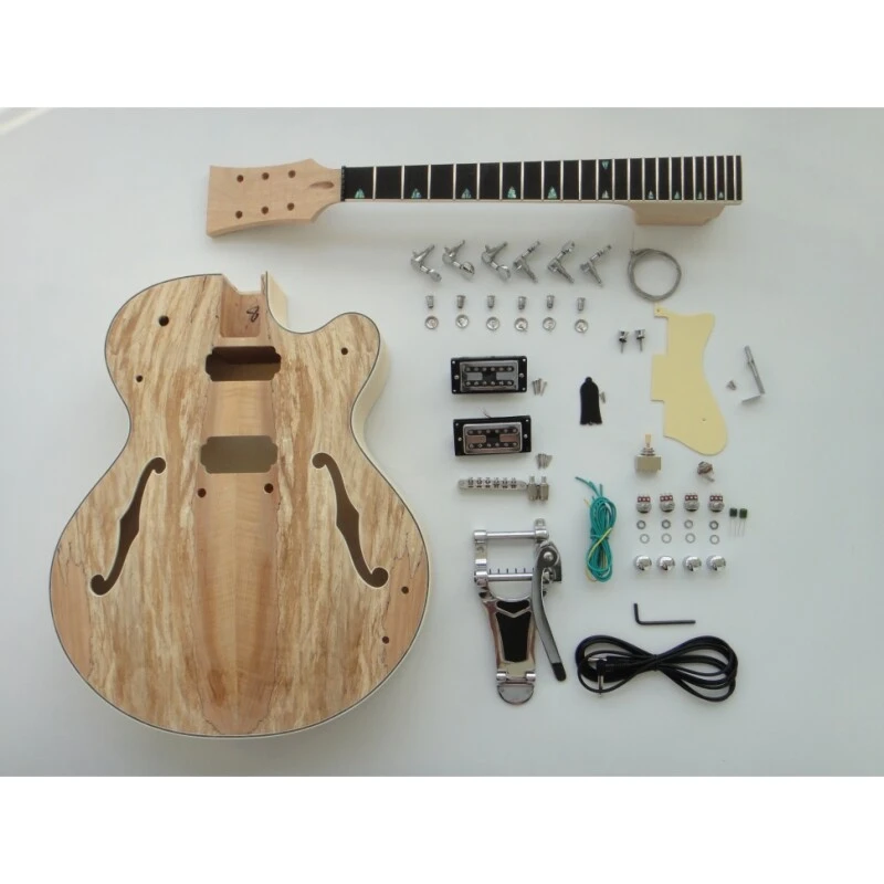  Afantile Maple Plywood with Spalted Maple Veneer Hollow Body Electric Guitar Kit