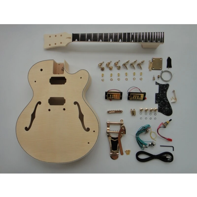 Afantile Maple Plywood with Flamed Maple Veneer Hollow Body DIY Guitar Kit
