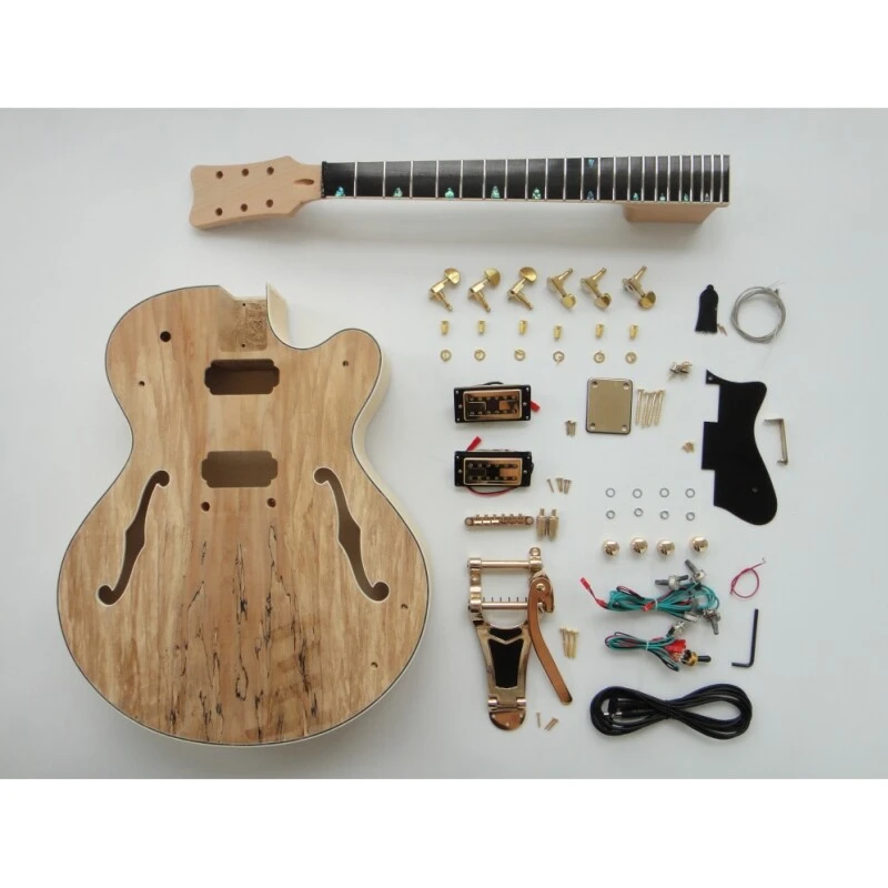  Afantile Maple Plywood Body with Spalted Maple Veneer Gold Hardware DIY Guitar Kit
