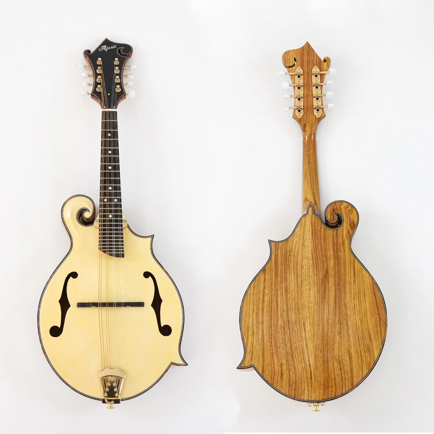 Afanti AAA Mandoline en bois de zèbre massif sculpté à la main (dos et éclisses)