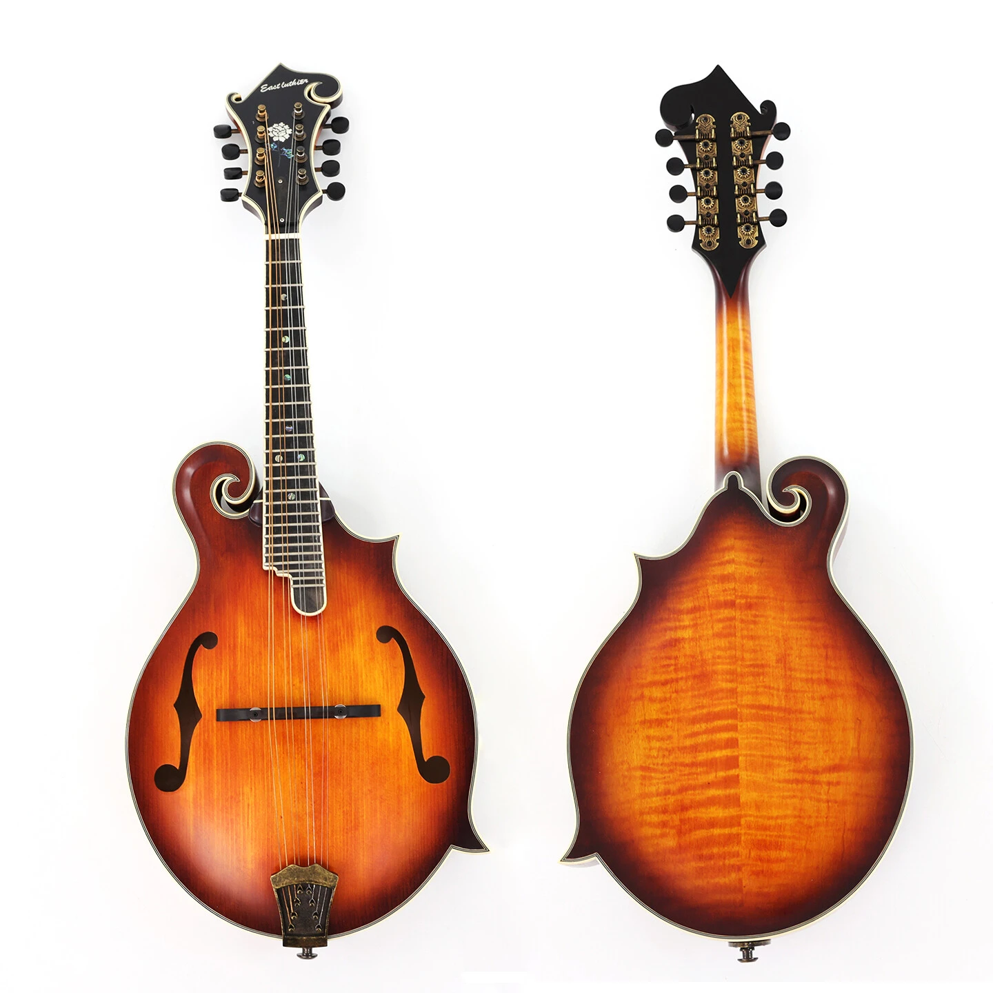East Luthier Mandoline F en érable flammé massif avec manche en queue d'aronde Sunburst