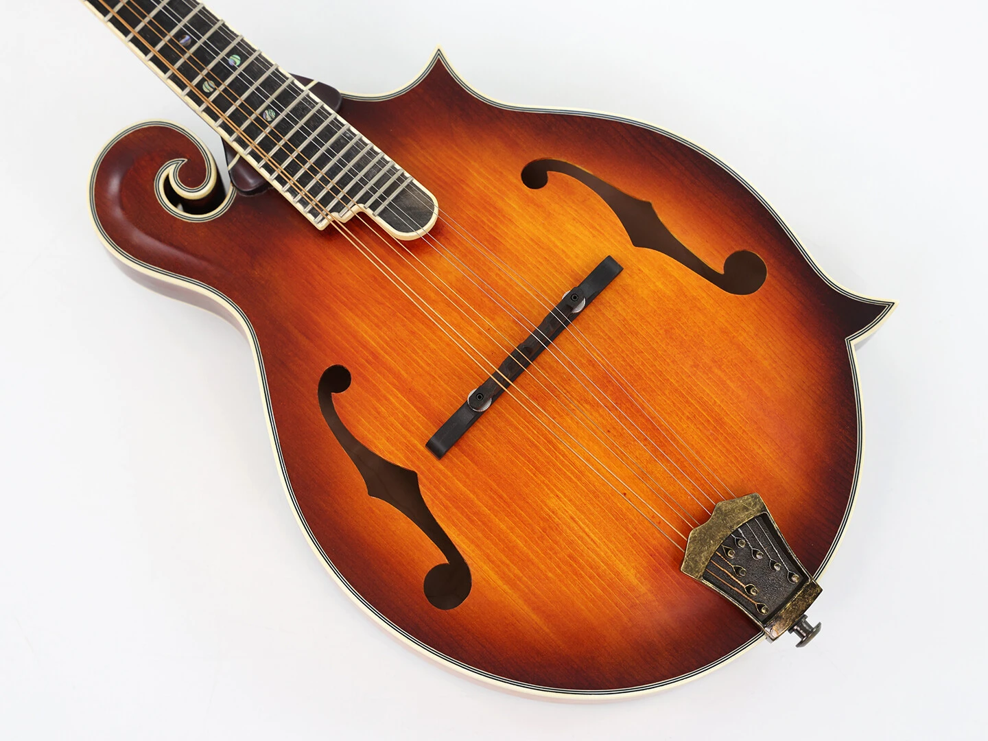 East Luthier Mandoline F en érable flammé massif avec manche en queue d'aronde Sunburst