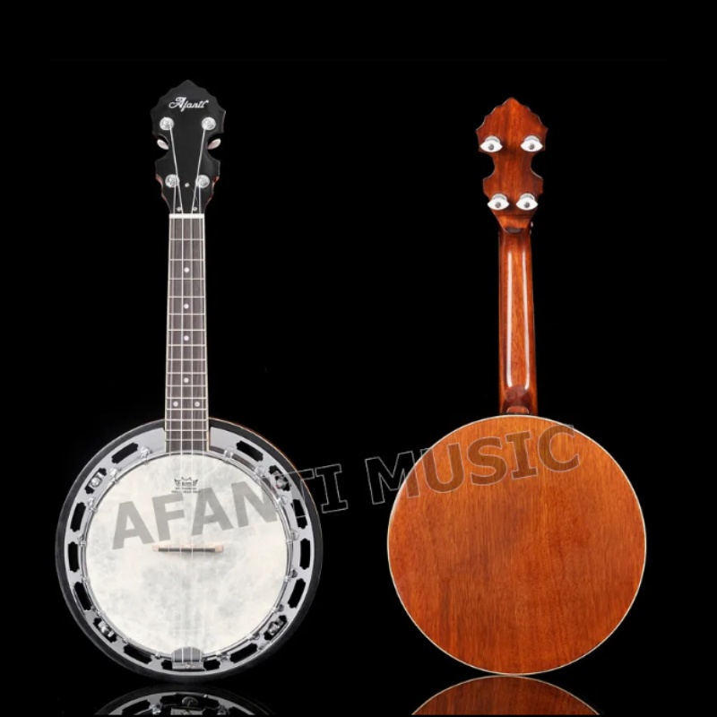 Banjo 4 cordes courte échelle à cerclage en acajou et anneau de ton fer Afanti Banjo 4 cordes courte échelle à cerclage en acajou et anneau de ton fer Afanti