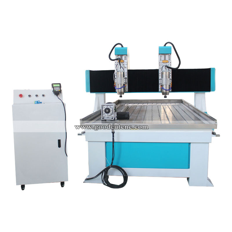 Routeur CNC à bois à double broche indépendante GC1325-2H-TR 1325 avec dispositif rotatif à 4 axes