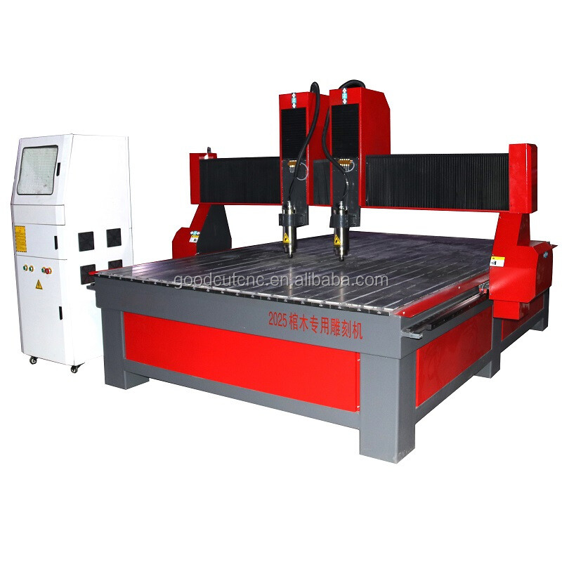  GC2025-2H Machine de Routeur CNC de grande taille à double tête indépendante pour sculpture sur bois pour la fabrication de cercueil
