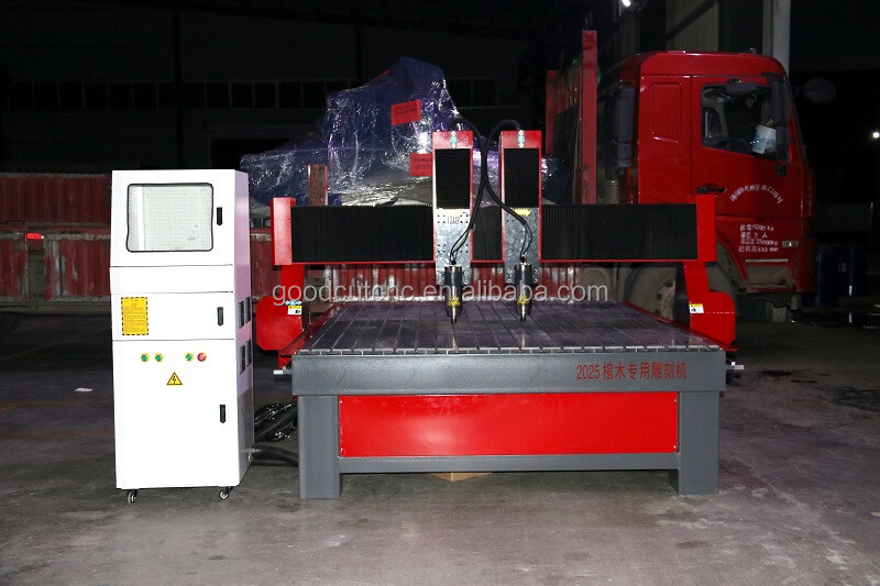  GC2025-2H Machine de Routeur CNC de grande taille à double tête indépendante pour sculpture sur bois pour la fabrication de cercueil