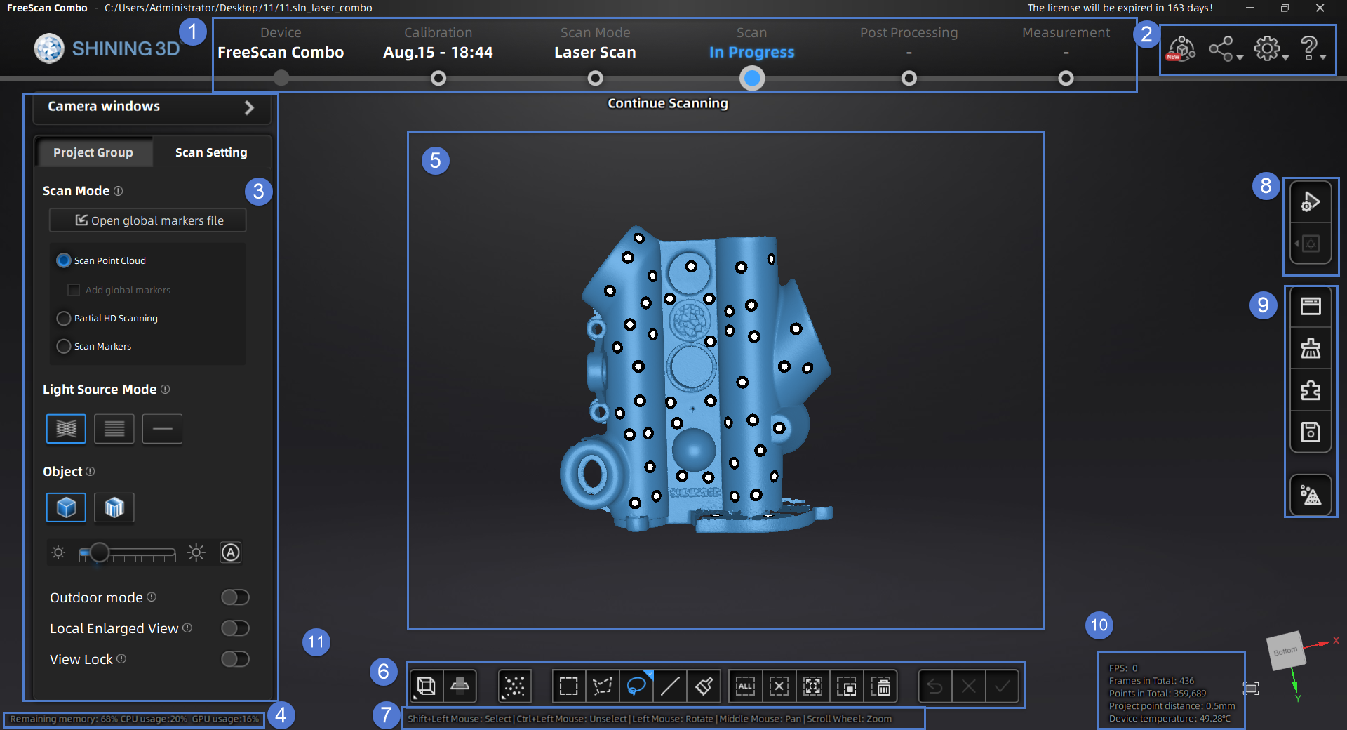 FreeScan Combo+ Source de lumière hybride et scanner 3D portable multifonctionnel