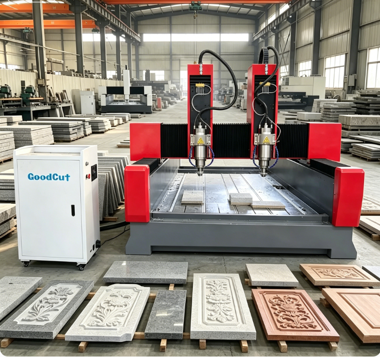 GC1625S-2H 1625 Machine de routeur CNC pour pierre à double tête pour granit marbre calcaire grès ardoise jade pierre bleue basalte travertin pierre artificielle pierre de quartz pierre frittée pierre brute bloc de pierre