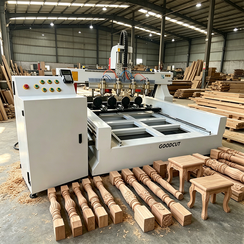 Routeur CNC pour bois multi-broches GC-4R avec 4 broches et 4 dispositifs rotatifs pour pieds de table de mobilier