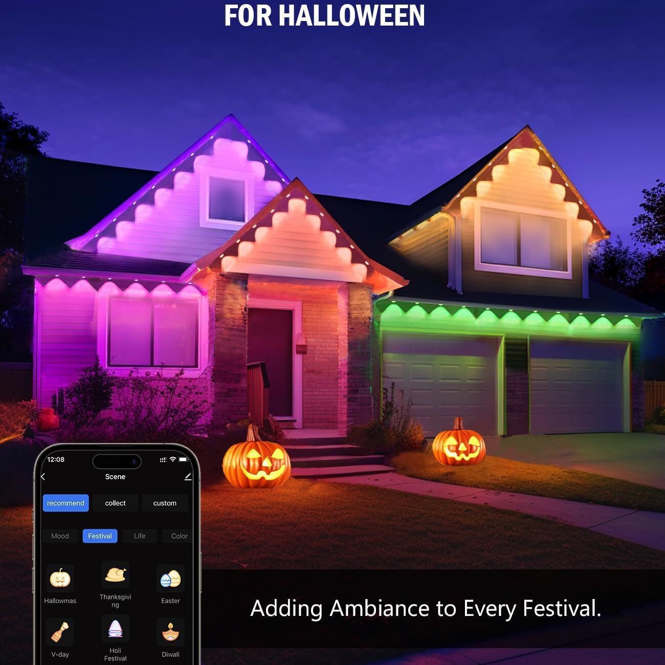 Cross-border popular IP67 hemispherical eaves light/2.4G SURPLIFE.WIFI dual-mode RGB colorful eaves light