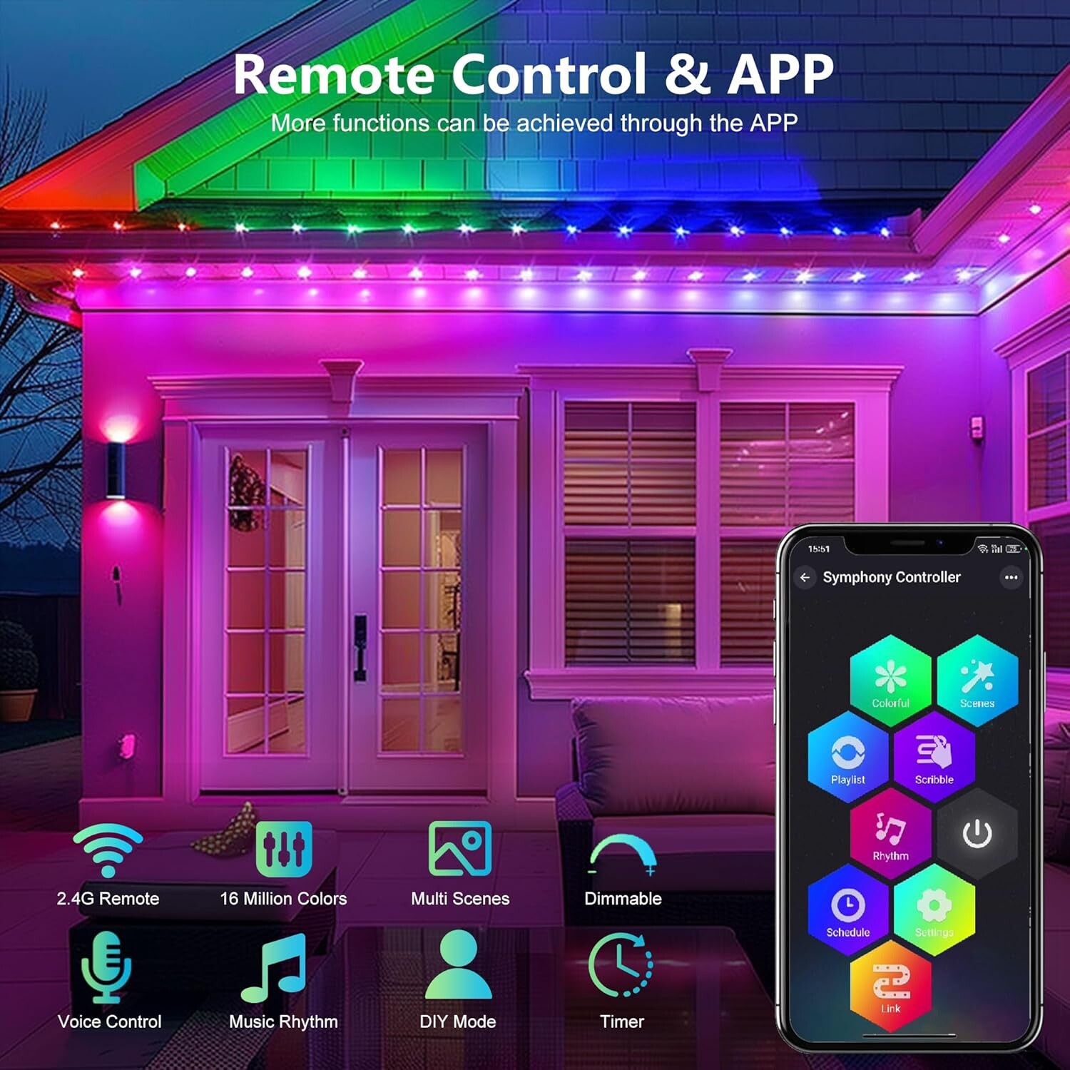 Amazon's hot-selling outdoor graffiti WiFi dual-mode RGB fantasy IP67 eaves light eaves atmosphere light