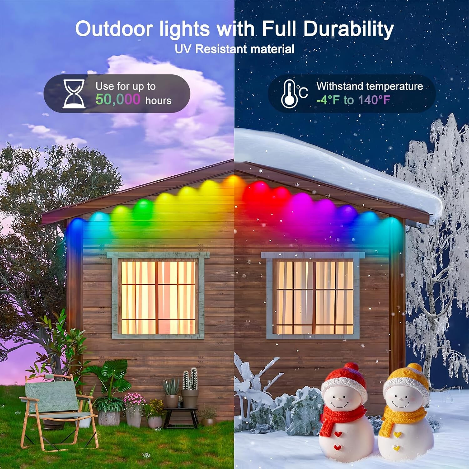 Permanent Outdoor Lights, 50ft with 30 LED Lights, Smart Outdoor House Lights with 66 Scene Modes, IP67 Waterproof Eaves Lights, Compatible with Alexa, Google Assistant