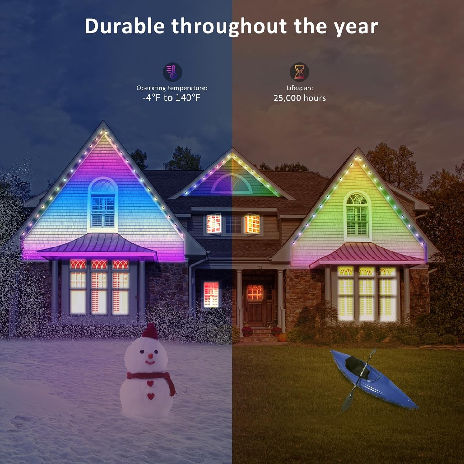 Permanent Outdoor Lights, Smart RainbowColor RGB IC Light, 50ft with 40 LED Eaves Lights IP67 Waterproof for Holidays, Christmas, Daily Lighting, WiFi APP Voice Control