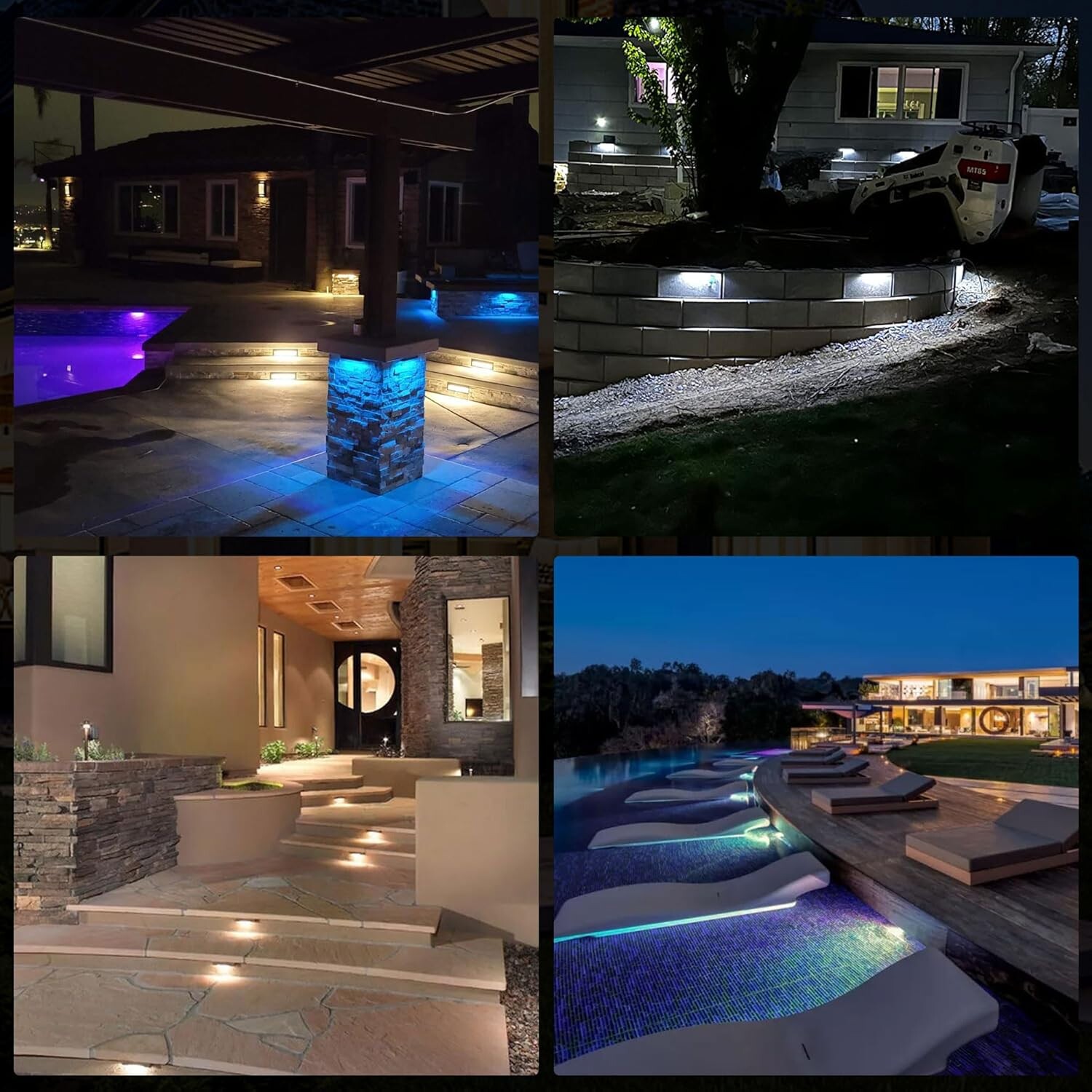 8 Pack 7 inch RGB LED Hardscape Lighting Step Lights Retaining Wall Lights with Color Changing & Warm White Mode Low Voltage Landscape Paver Lights Waterproof Deck Lights for Outside Stairs