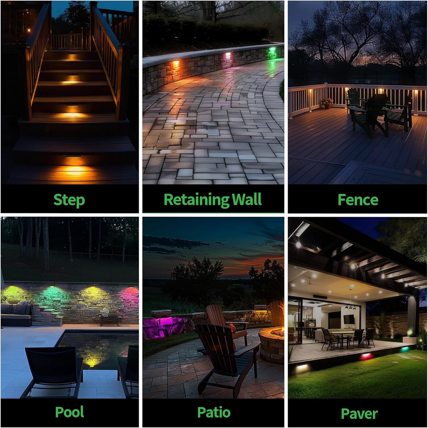 8 Pack 7 inch RGB LED Hardscape Lighting Step Lights Retaining Wall Lights with Color Changing & Warm White Mode Low Voltage Landscape Paver Lights Waterproof Deck Lights for Outside Stairs