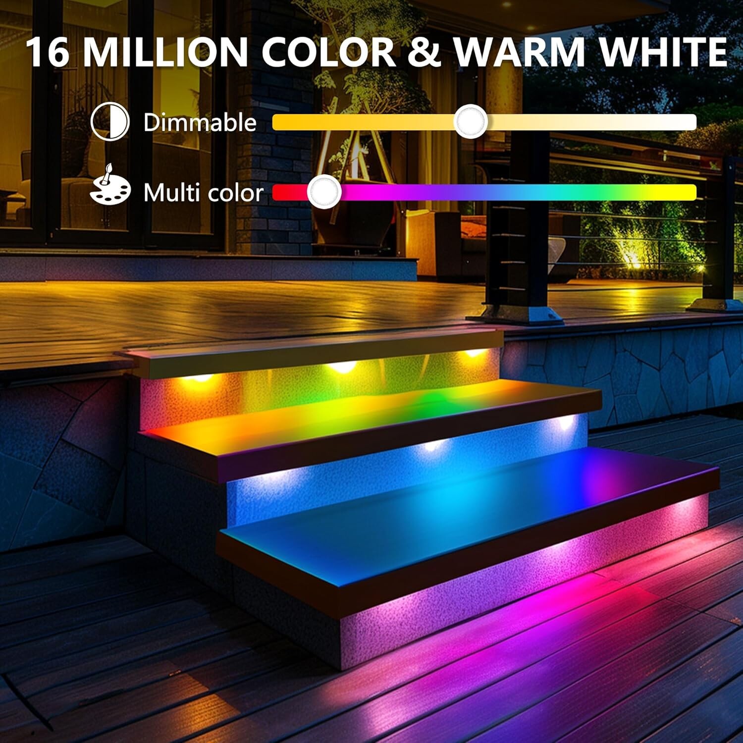8 Pack 7 inch RGB LED Hardscape Lighting Step Lights Retaining Wall Lights with Color Changing & Warm White Mode Low Voltage Landscape Paver Lights Waterproof Deck Lights for Outside Stairs