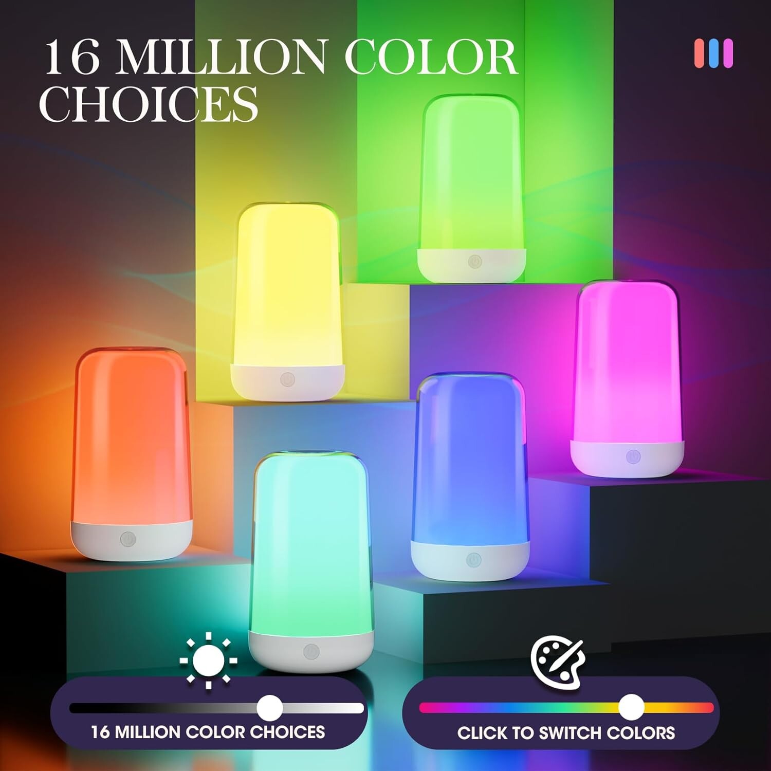 Touch Bedside Table Lamp - Smart LED Night Light with APP Rechargeable RGB Color Changing Lamp with Memory Music Function,3600mA Dimmable Desk Lamp for Kids Nursery Bedroom Decor,Bathroom