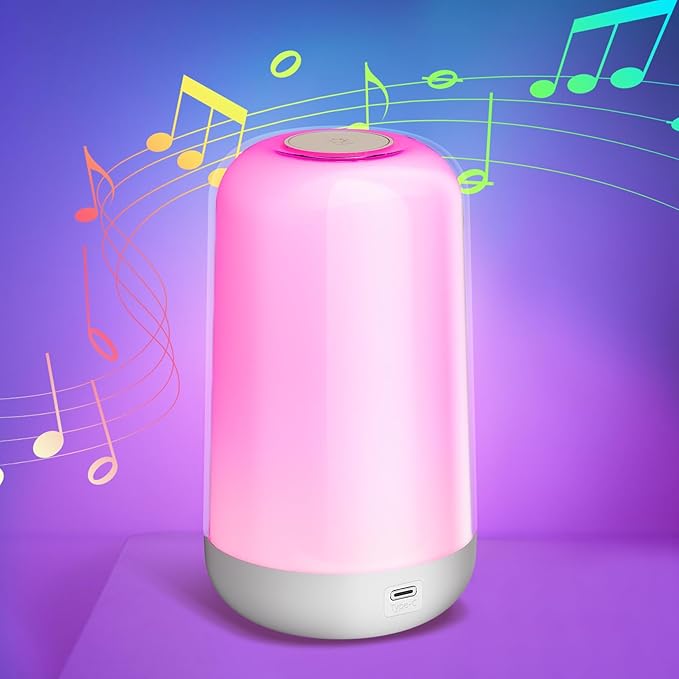 Touch Bedside Table Lamp - Smart LED Night Light with APP Rechargeable RGB Color Changing Lamp with Memory Music Function,3600mA Dimmable Desk Lamp for Kids Nursery Bedroom Decor,Bathroom