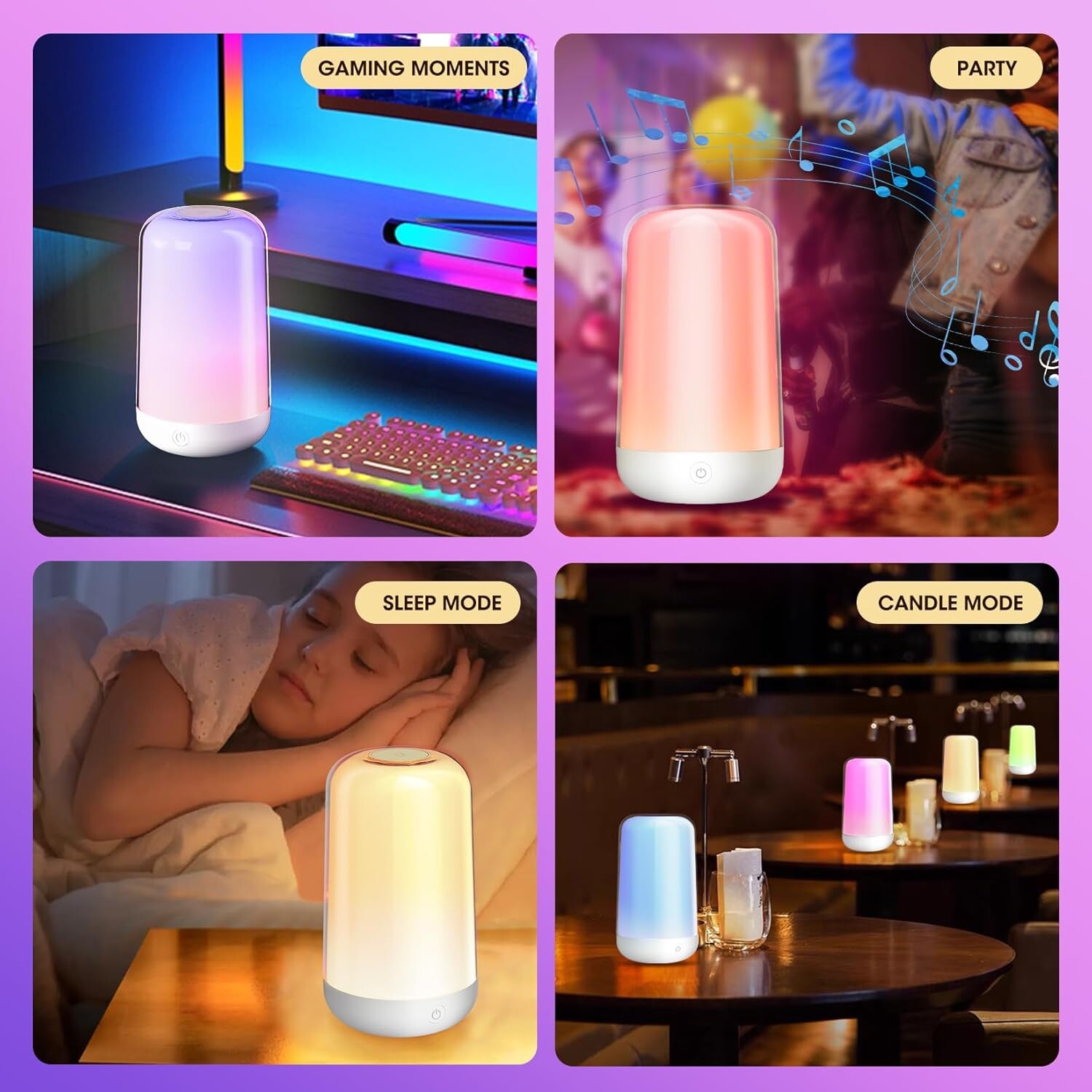 Touch Bedside Table Lamp - Smart LED Night Light with APP Rechargeable RGB Color Changing Lamp with Memory Music Function,3600mA Dimmable Desk Lamp for Kids Nursery Bedroom Decor,Bathroom