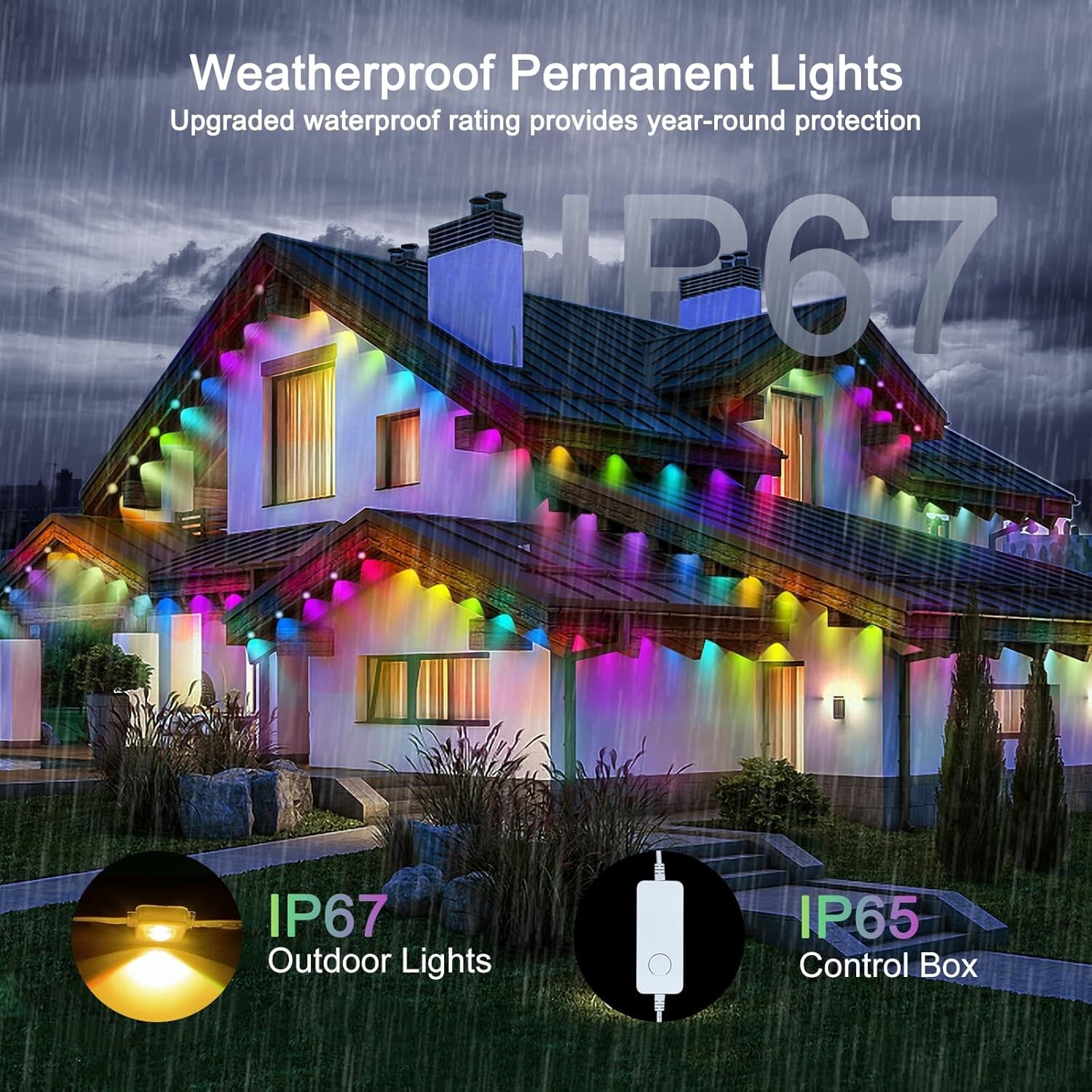 Permanent Outdoor Lights 100ft LED Eaves Lights, Waterproof Smart LED Eaves Lights with App&Remote Control,for Christmas,Party, Daily, Halloween and All Holiday Decor,House Roof and Garden Lighting