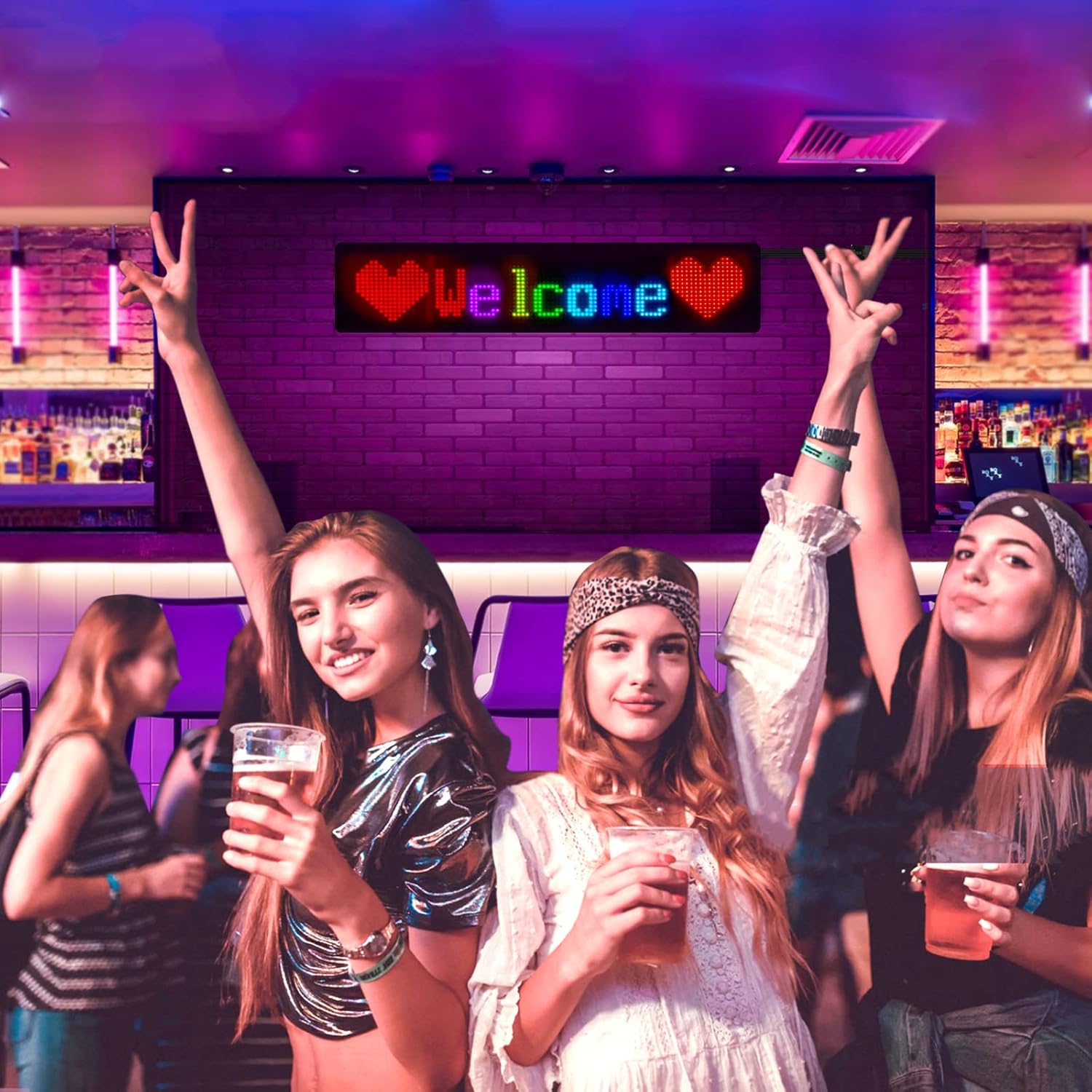 LED Car Sign, Programmable LED Matrix Panel FPCB Flexible Screen Display Animation Message Scrolling Sign APP Control for Cars, Shop, Bar, Party Festival 14.6