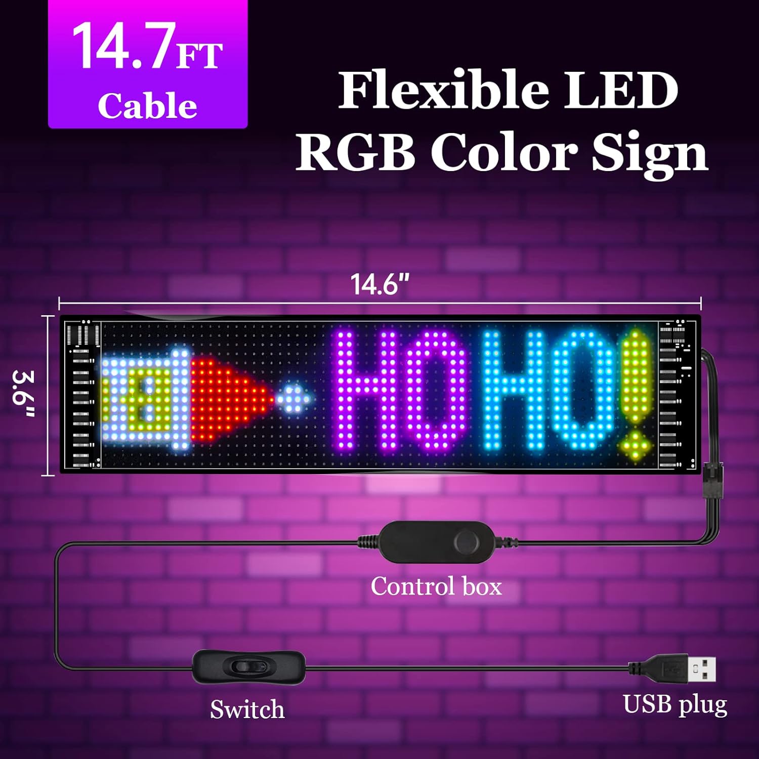 LED Car Sign, Programmable LED Matrix Panel FPCB Flexible Screen Display Animation Message Scrolling Sign APP Control for Cars, Shop, Bar, Party Festival 14.6