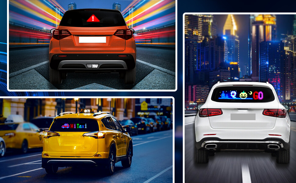 LED Car Sign, Programmable LED Matrix Panel FPCB Flexible Screen Display Animation Message Scrolling Sign APP Control for Cars, Shop, Bar, Party Festival 14.6