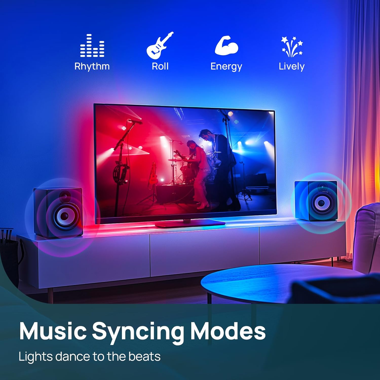 TV LED Backlight Syncs with The Screen, TV Lights Change Along with The TV, Follows The Audio Rhythm, Controllable Via App, Supports HD 4K30,12.5ft for 55-65 Inch Indoor TV