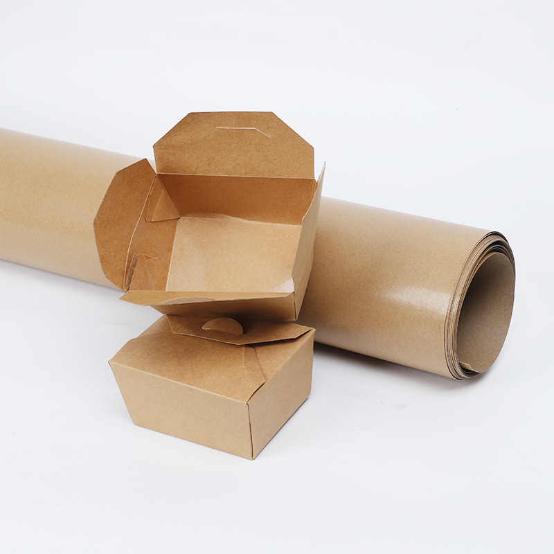 Supply kraft paper storage box disposable dessert coated open box paper tray fried food packing box