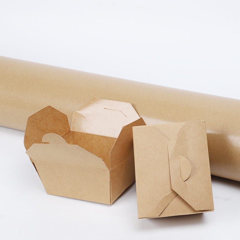 Supply kraft paper storage box disposable dessert coated open box paper tray fried food packing box