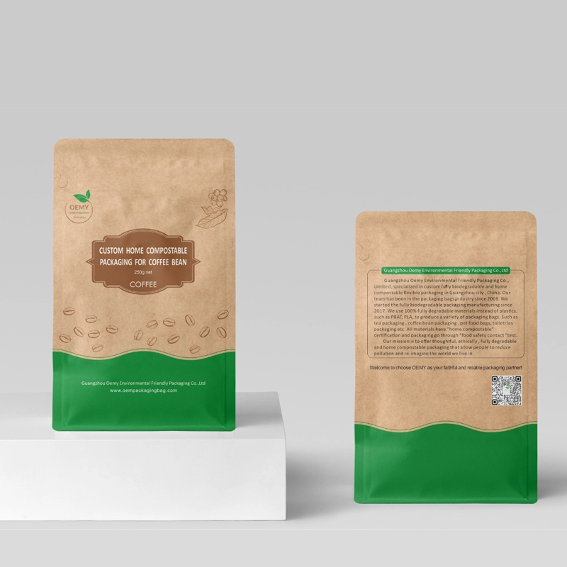 Environmentally friendly 250g biodegradable and compostable coffee bag with air valve
