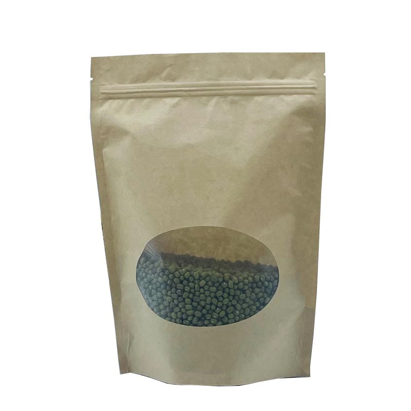 Kraft paper stand up zipper bag with window