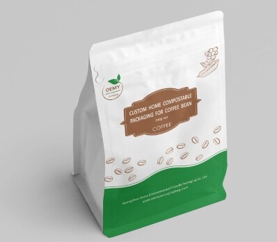 Customizable biodegradable and compostable flat bottom coffee packaging bag design