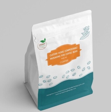Custom biodegradable and compostable square bottom coffee packaging bag design