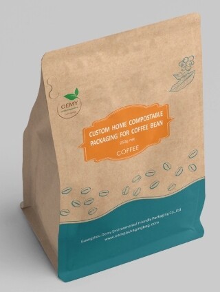 Biodegradable Flat Bottom Zipper Coffee Packaging Bag With Air Valve