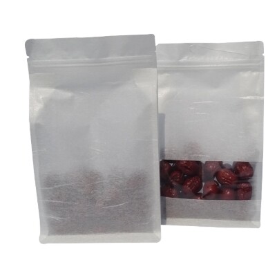 Custom Home Compostable Kraft Paper Bags with Window Flat Bottom Design