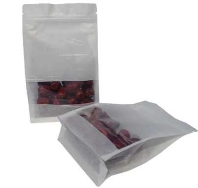 Custom Home Compostable Kraft Paper Bags with Window Flat Bottom Design